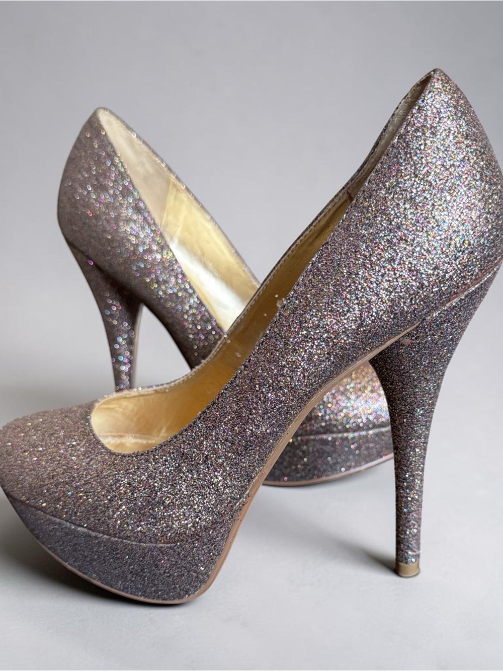 Glitter Platform High Heel Pumps - Sparkling Taupe